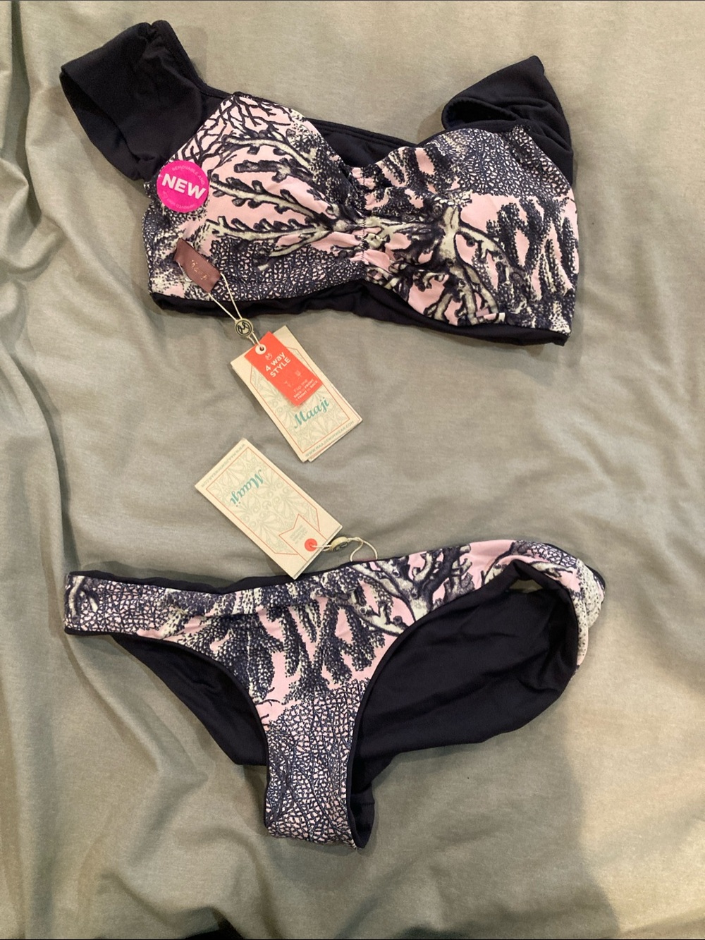 Maaji Pink & Black Printed Twist Bikini Set size L